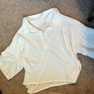 Caution to the Wind white knit button/collared tee